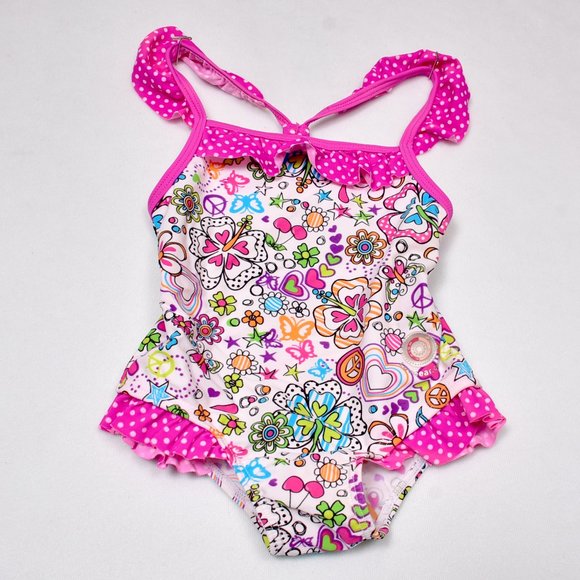 LuvGear Sun Alert Bright Floral Baby Girl's Swimsuit Size 24 Months - Picture 3 of 10